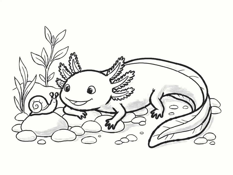 The snail: a pencil drawing from DrawRabbit’s Axolotl world