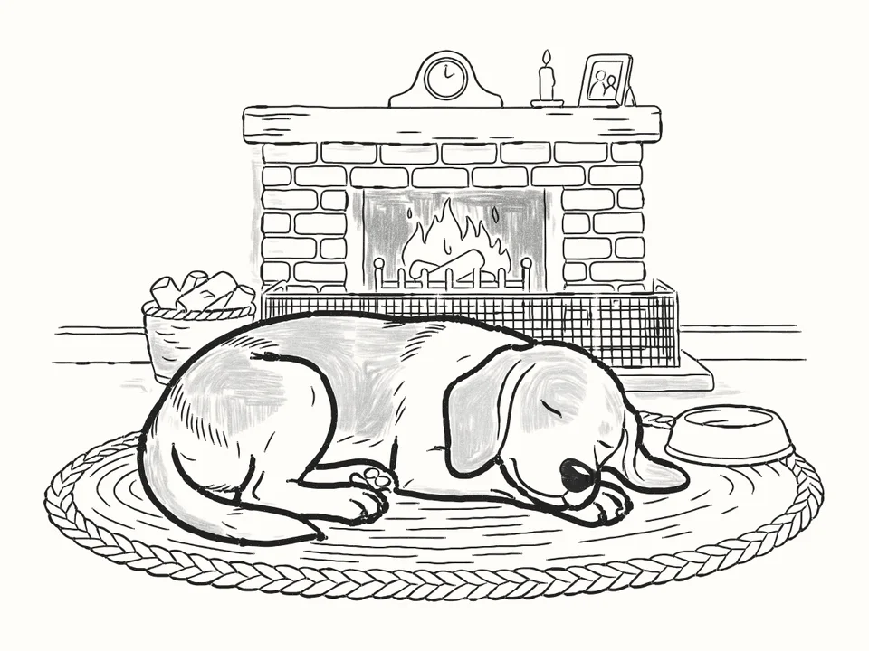 By the fire: a pencil drawing from DrawRabbit’s Dog world