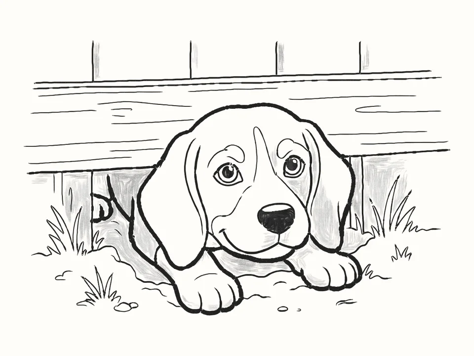 Under the fence: a pencil drawing from DrawRabbit’s Dog world