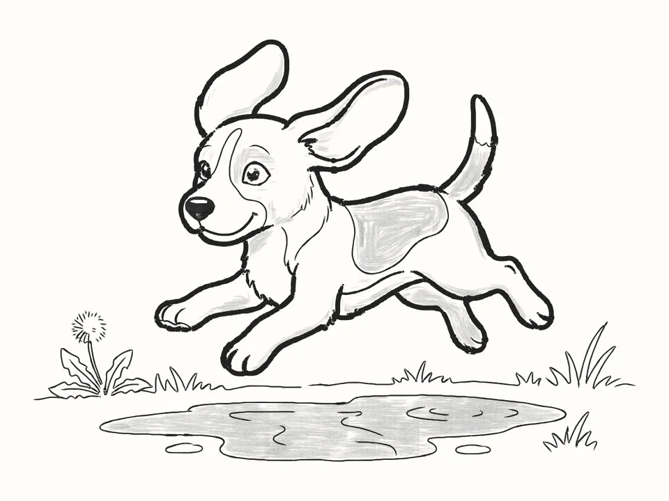 The puddle: a pencil drawing from DrawRabbit’s Dog world