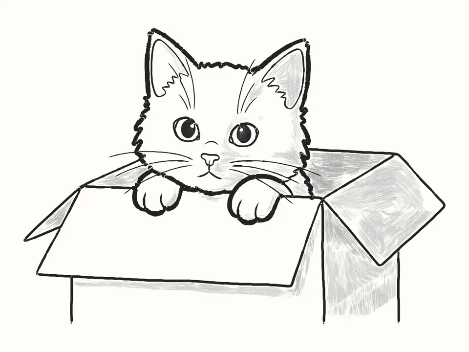 In the box: a pencil drawing from DrawRabbit’s Cat world