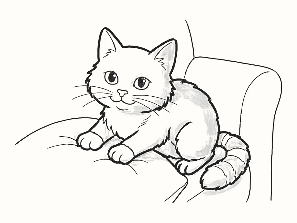 The sofa cushion: a pencil drawing from DrawRabbit’s Cat world