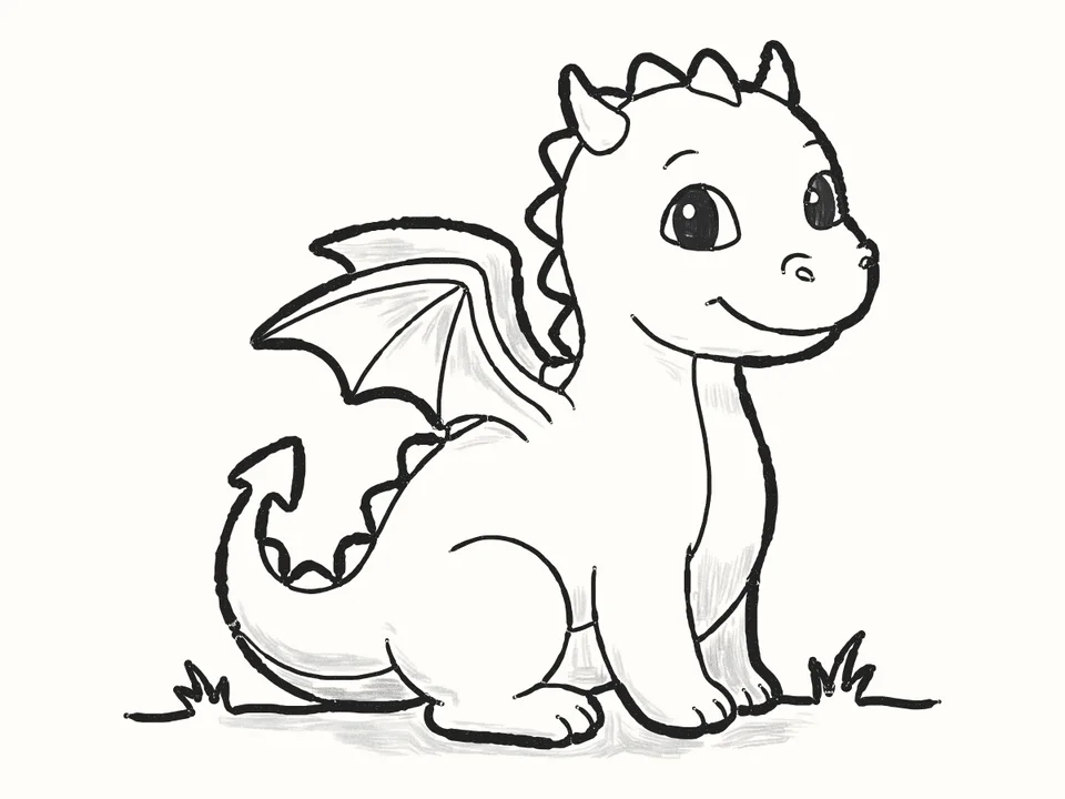The baby dragon: a pencil drawing from DrawRabbit’s Dragon world