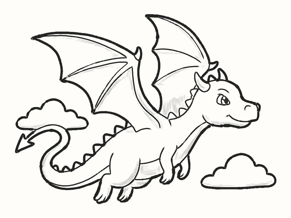 First flight: a pencil drawing from DrawRabbit’s Dragon world