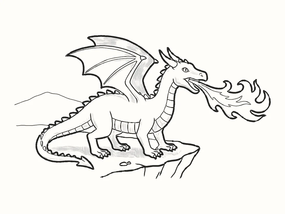 The fire breather: a pencil drawing from DrawRabbit’s Dragon world