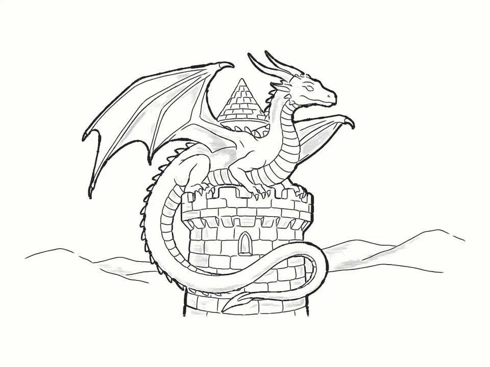 Guardian of the tower: a pencil drawing from DrawRabbit’s Dragon world