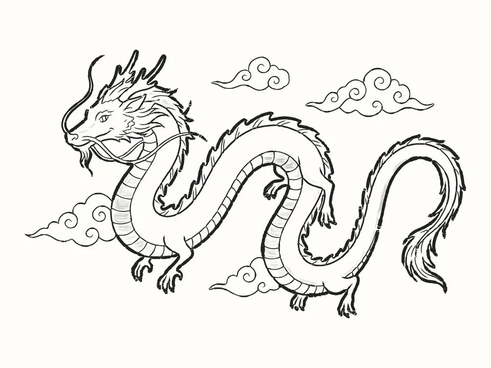 The cloud dragon: a pencil drawing from DrawRabbit’s Dragon world