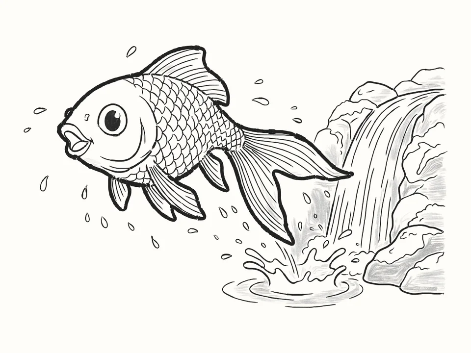 The waterfall: a pencil drawing from DrawRabbit’s Fish world