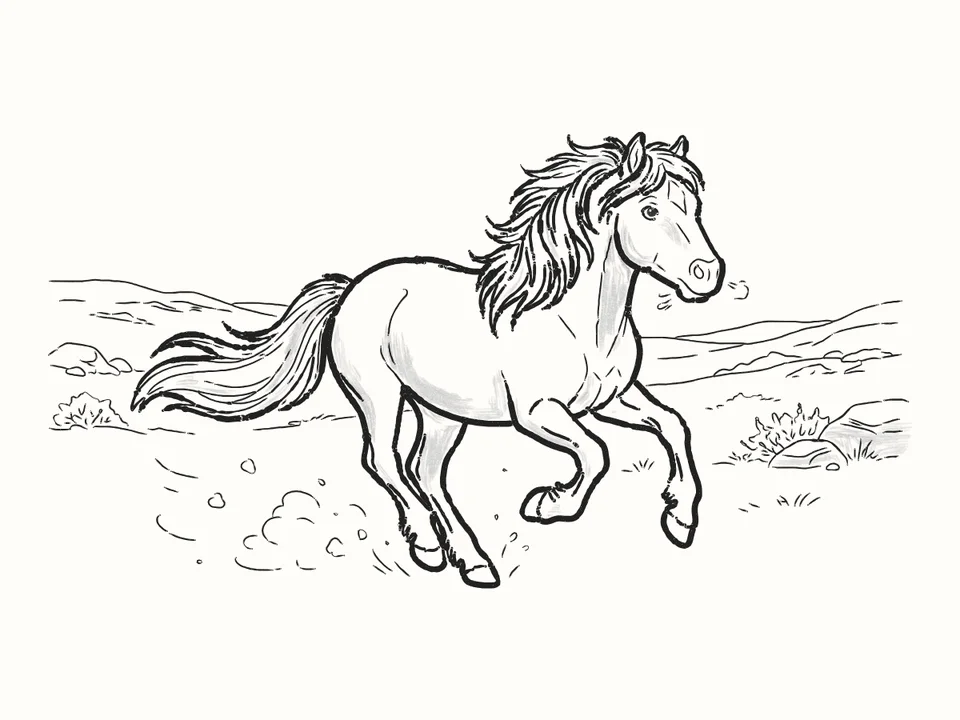 The race: a pencil drawing from DrawRabbit’s Horse world