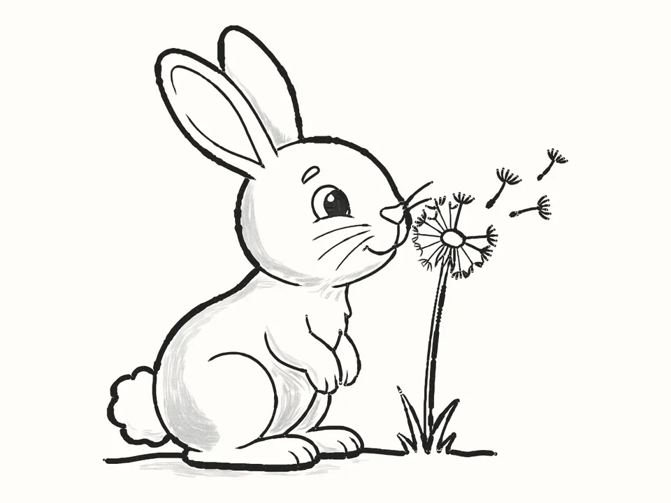 The dandelion: a pencil drawing from DrawRabbit’s Rabbit world