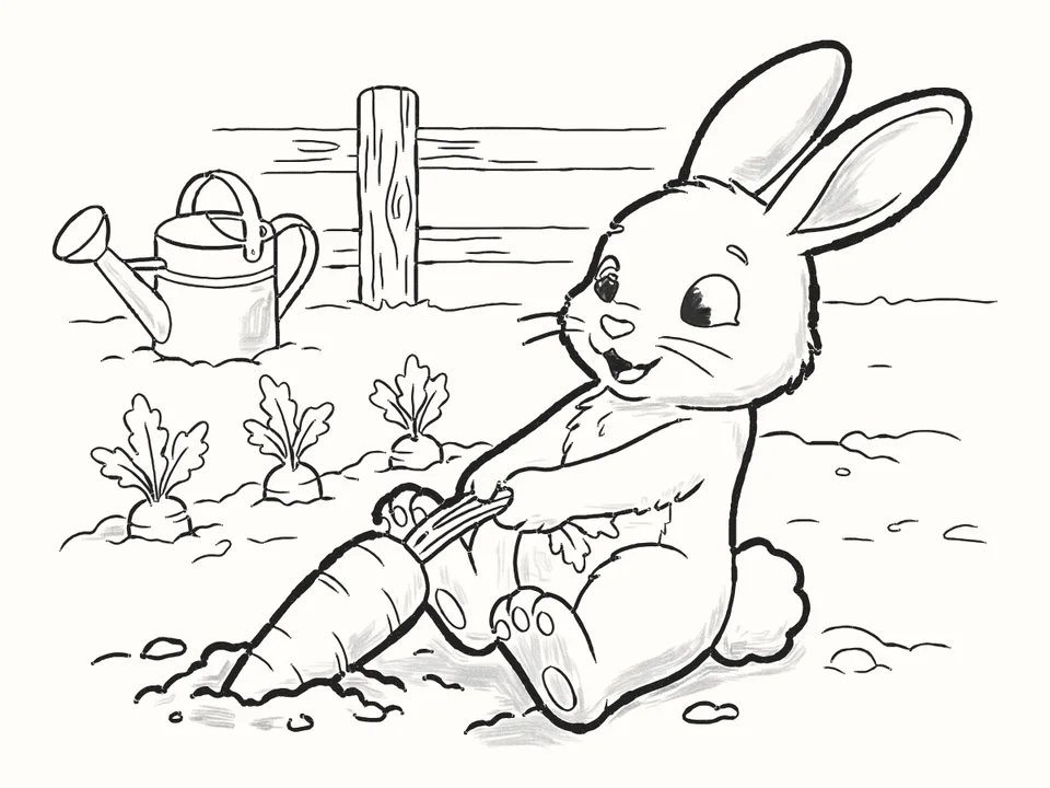 The carrot thief: a pencil drawing from DrawRabbit’s Rabbit world