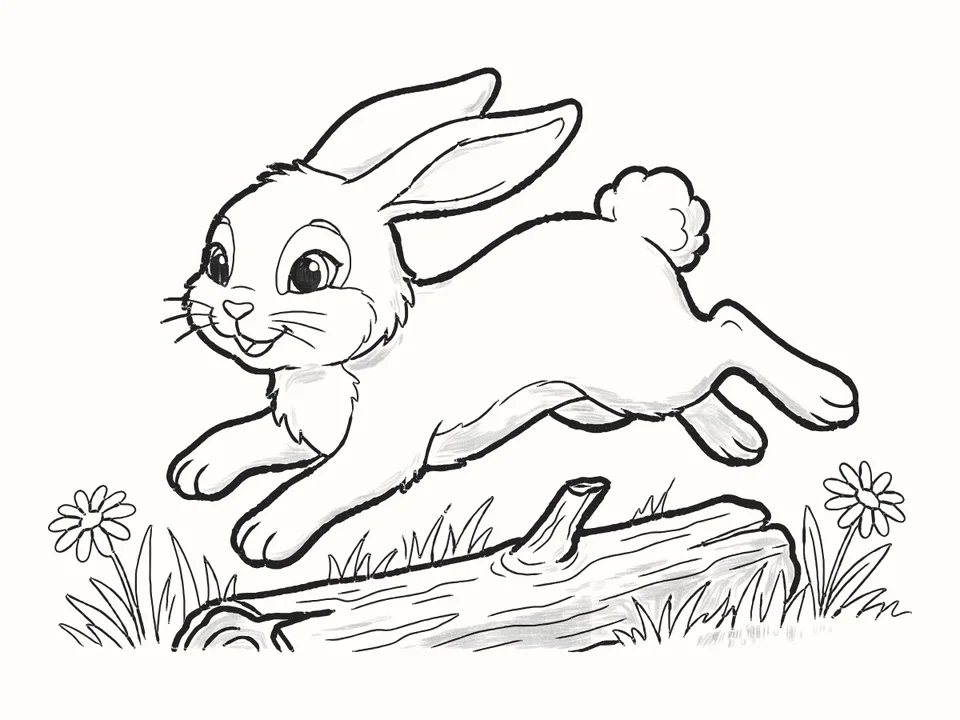 The big leap: a pencil drawing from DrawRabbit’s Rabbit world