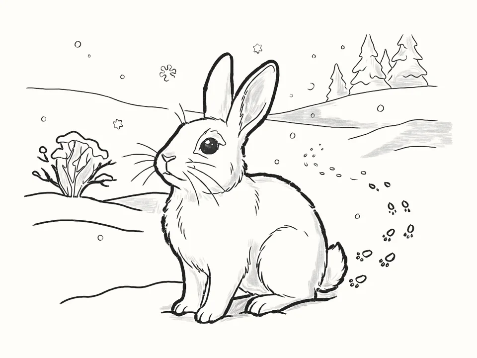 First snow: a pencil drawing from DrawRabbit’s Rabbit world