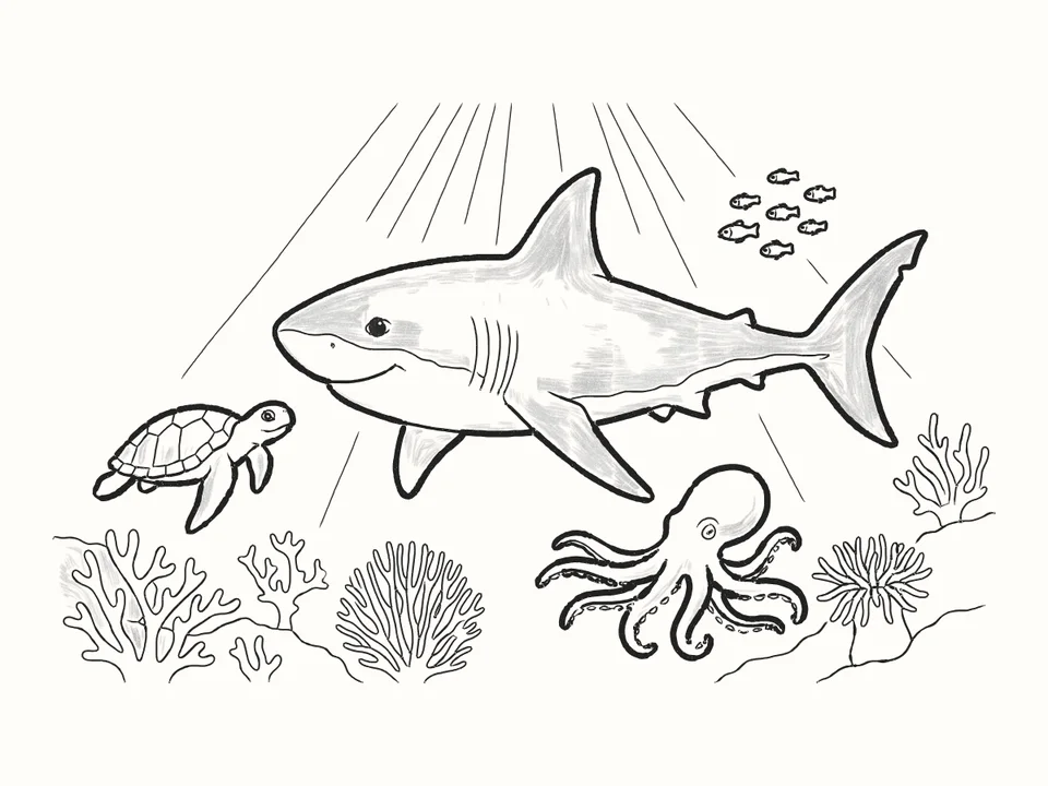 The gentle giant: a pencil drawing from DrawRabbit’s Shark world