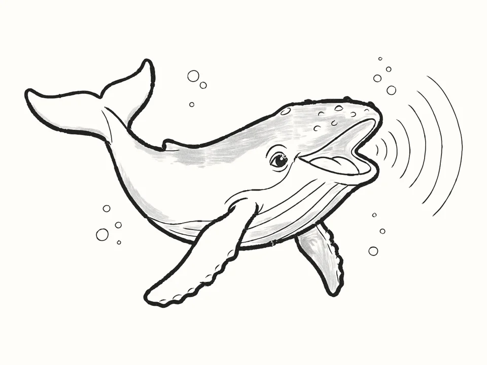 The song: a pencil drawing from DrawRabbit’s Whale world