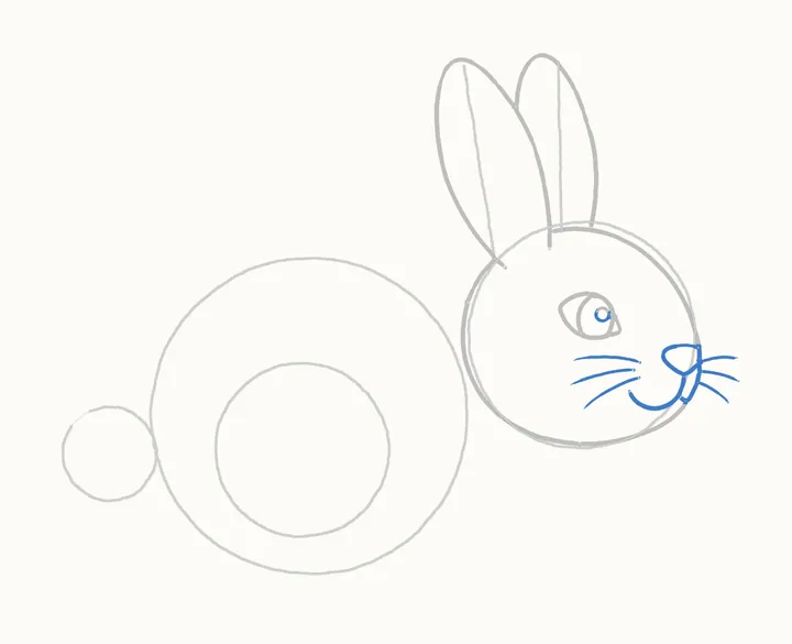 How to draw a bunny, step 6: nose, mouth and whiskers