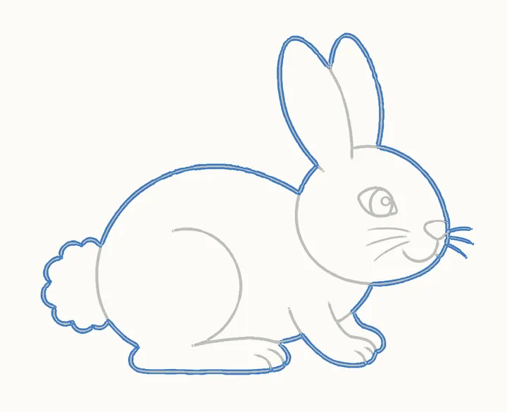 How to draw a bunny, step 11: go over the outline