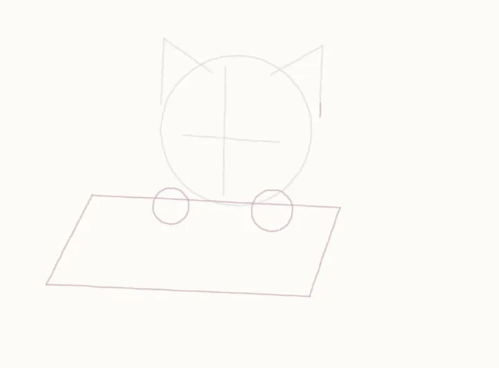 How to draw a cat in a box, step 2: paw and box guides
