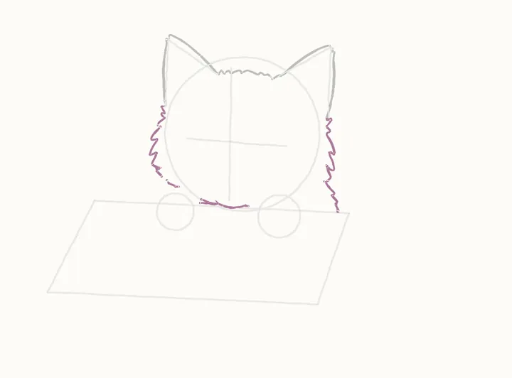 How to draw a cat in a box, step 4: the fluffy cheeks
