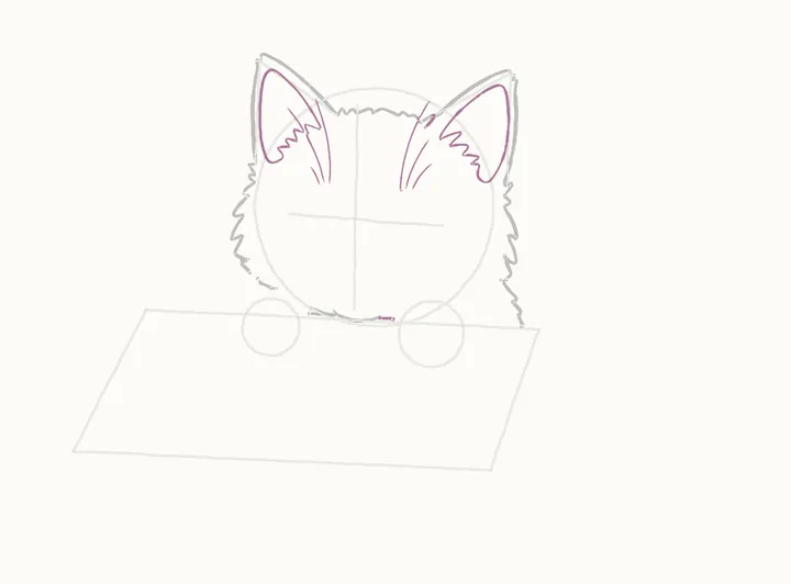 How to draw a cat in a box, step 5: inside the ears