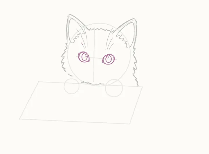 How to draw a cat in a box, step 6: the eyes