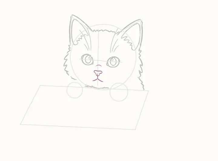 How to draw a cat in a box, step 7: nose and mouth