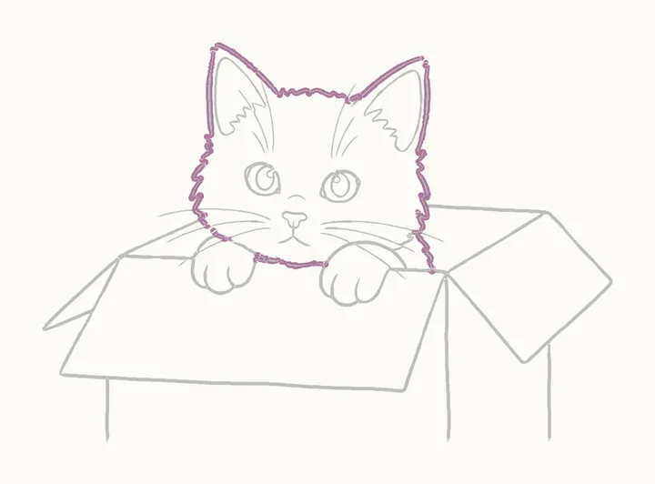 How to draw a cat in a box, step 13: go over her head