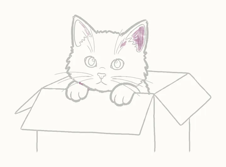 How to draw a cat in a box, step 15: shading the ears