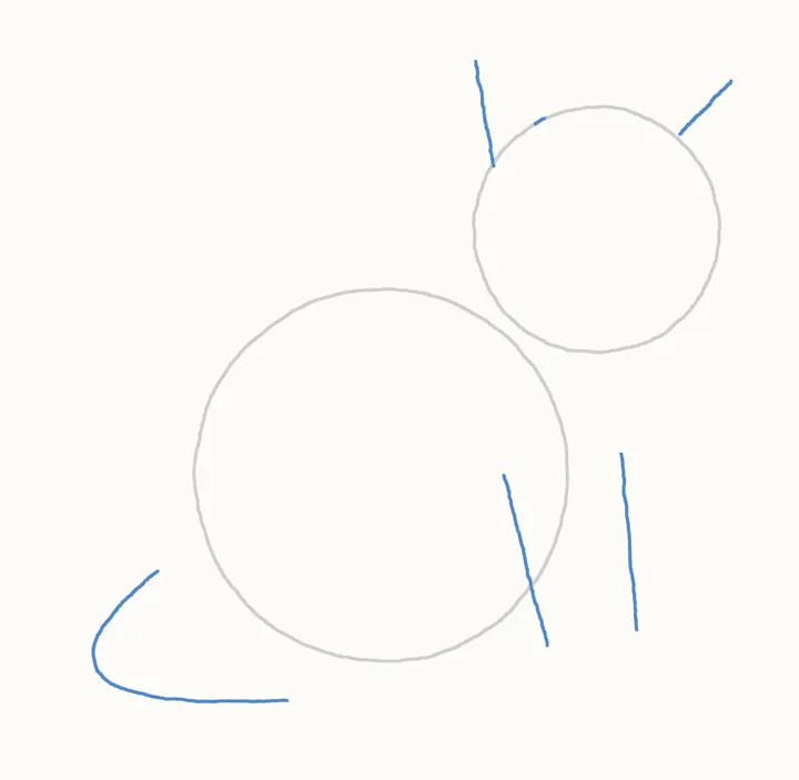 How to draw a cat, step 2: ear, leg and tail guides