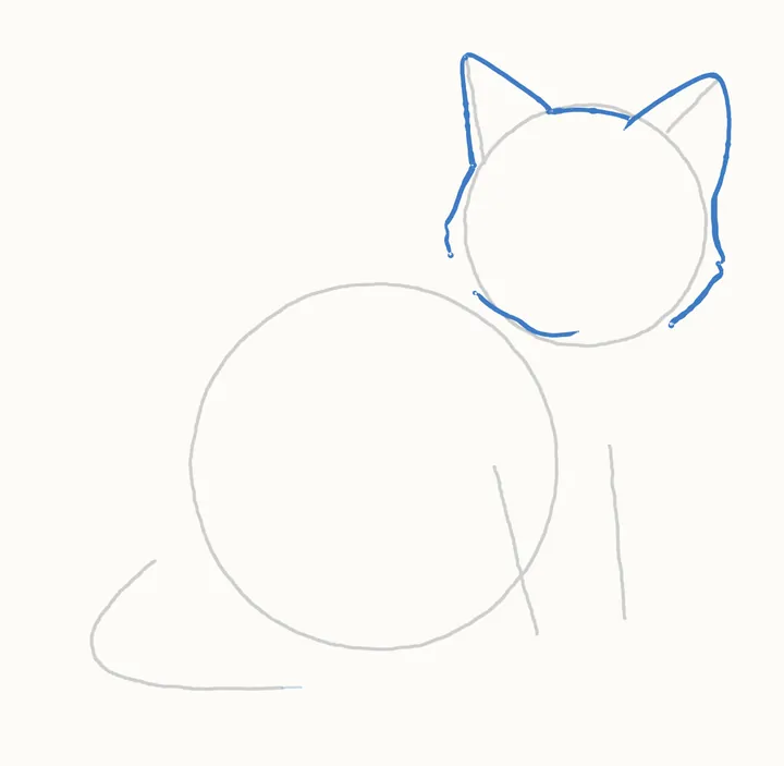 How to draw a cat, step 3: the head and ears