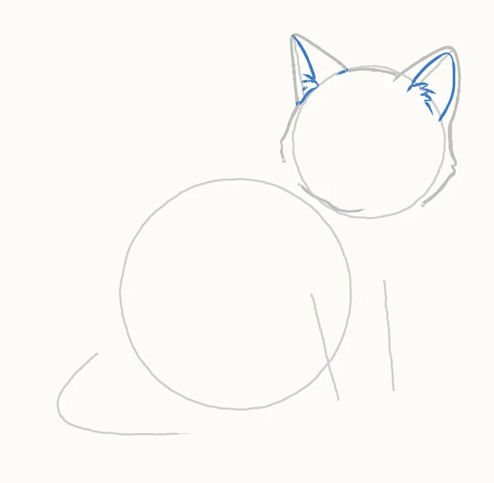 How to draw a cat, step 4: inside the ears