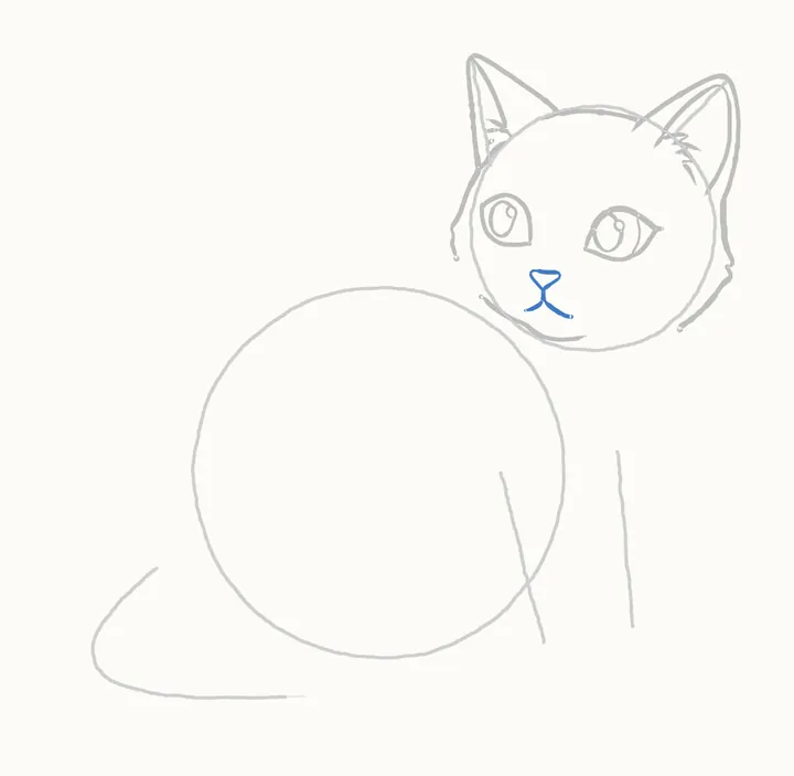 How to draw a cat, step 6: nose and mouth