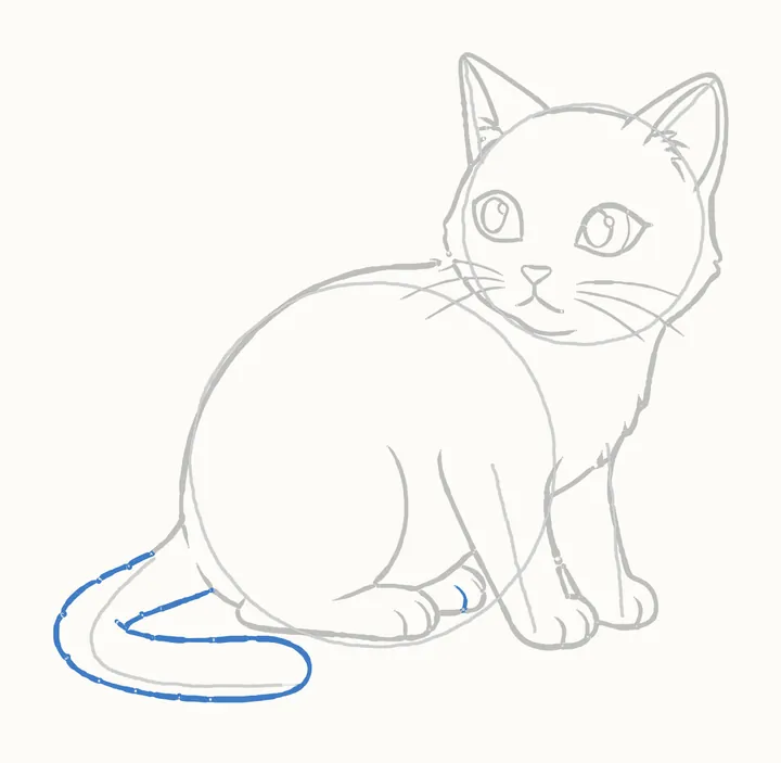 How to draw a cat, step 10: the tail