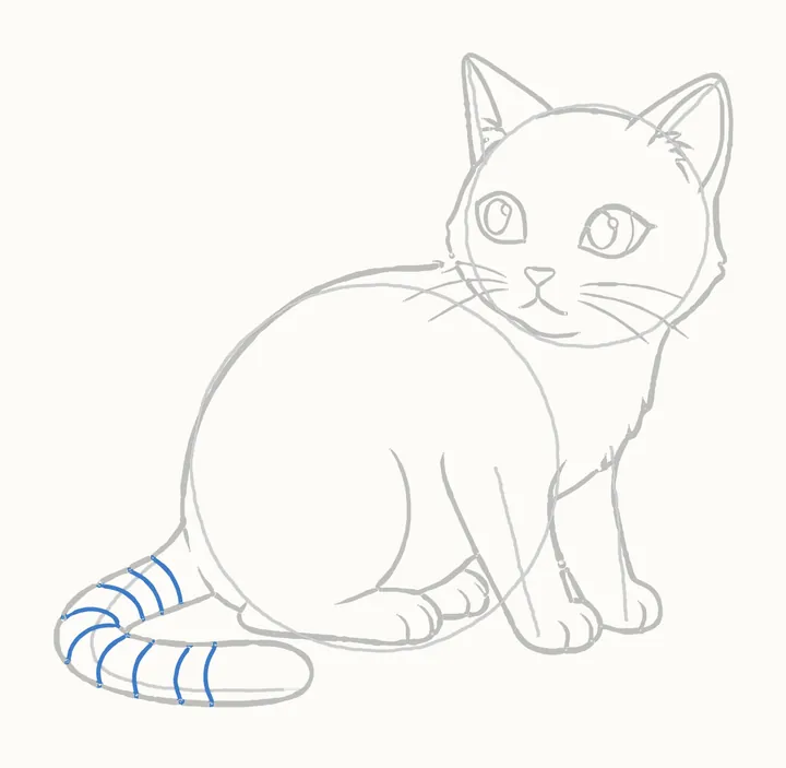 How to draw a cat, step 11: tail stripes