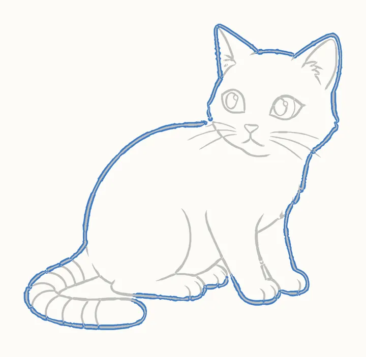 How to draw a cat, step 13: go over the outline
