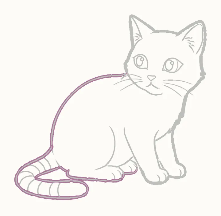 Cómo dibujar un gato, paso 18: repasa la cola y la espalda