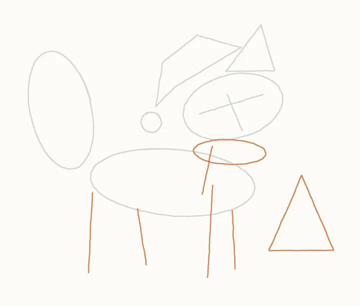 How to draw a Christmas fox, step 3: scarf, leg and tree guides