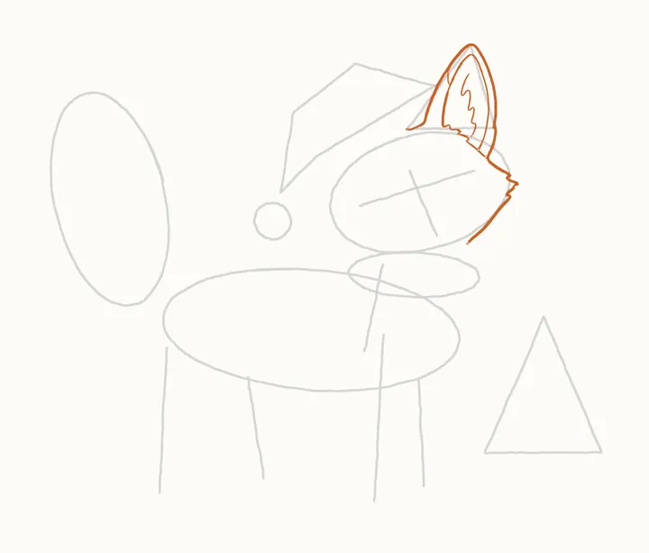 How to draw a Christmas fox, step 4: the ear