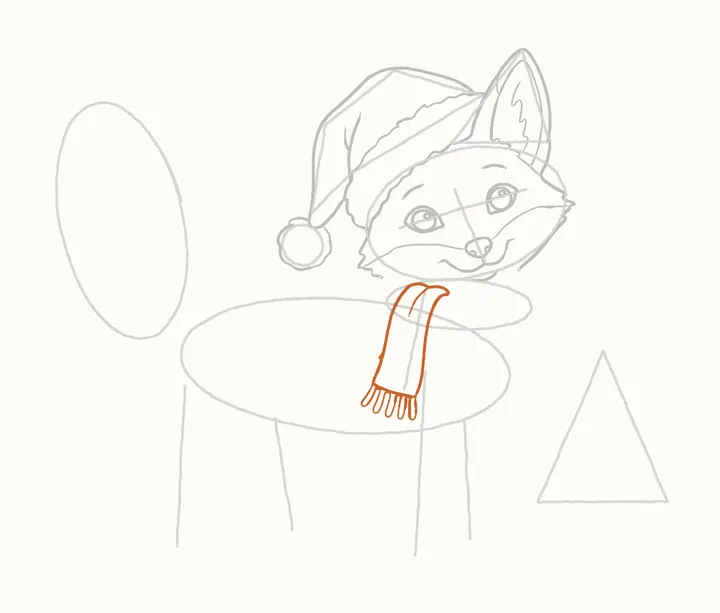 How to draw a Christmas fox, step 9: the front of the scarf