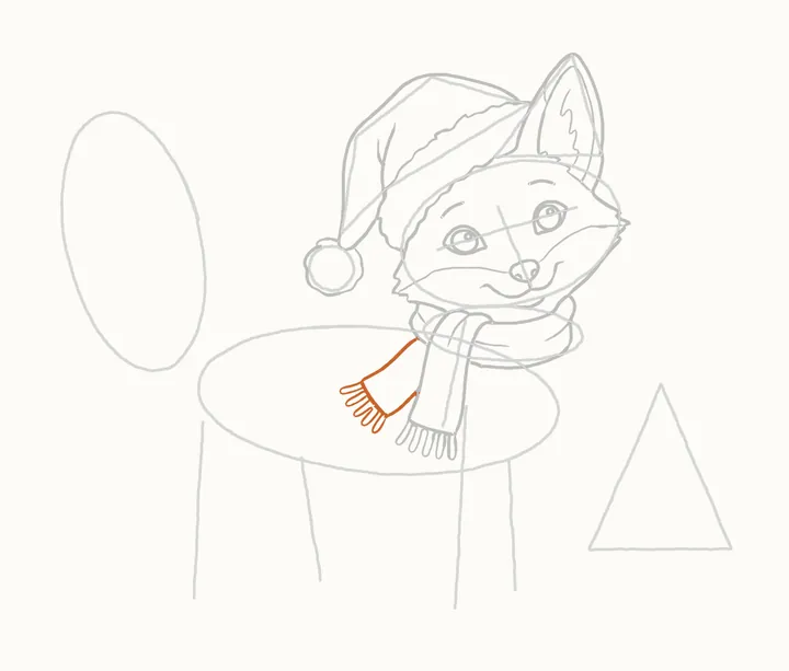 How to draw a Christmas fox, step 11: the other scarf end