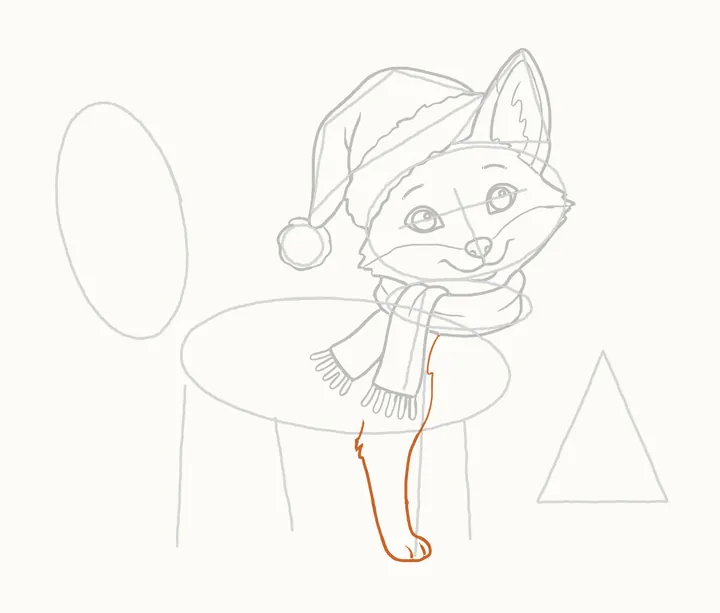 How to draw a Christmas fox, step 12: the near front leg