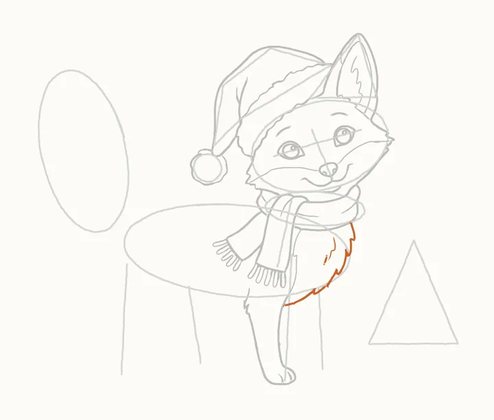 How to draw a Christmas fox, step 13: his fluffy chest