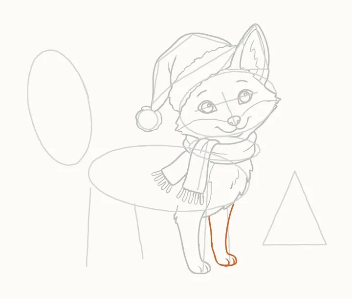How to draw a Christmas fox, step 14: the far front leg