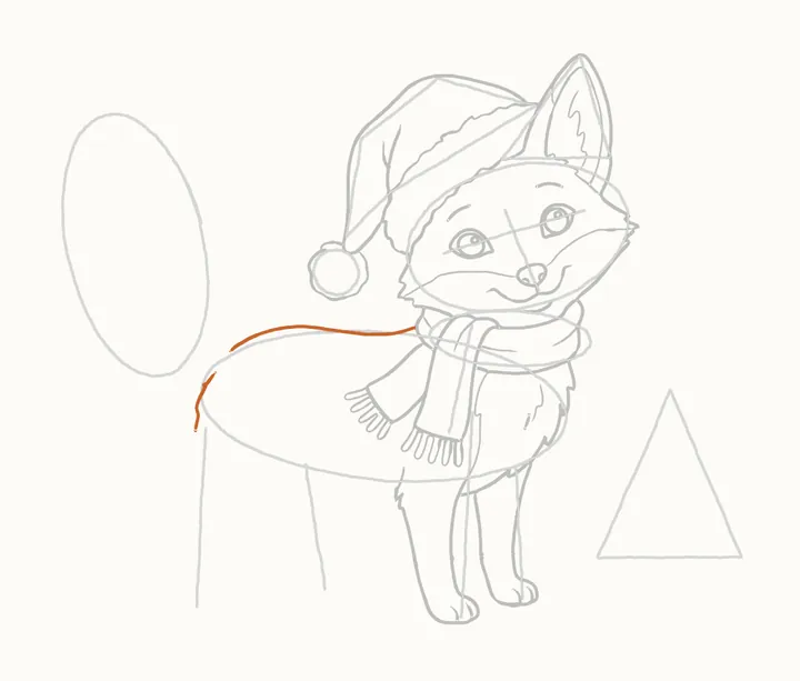 How to draw a Christmas fox, step 15: his back