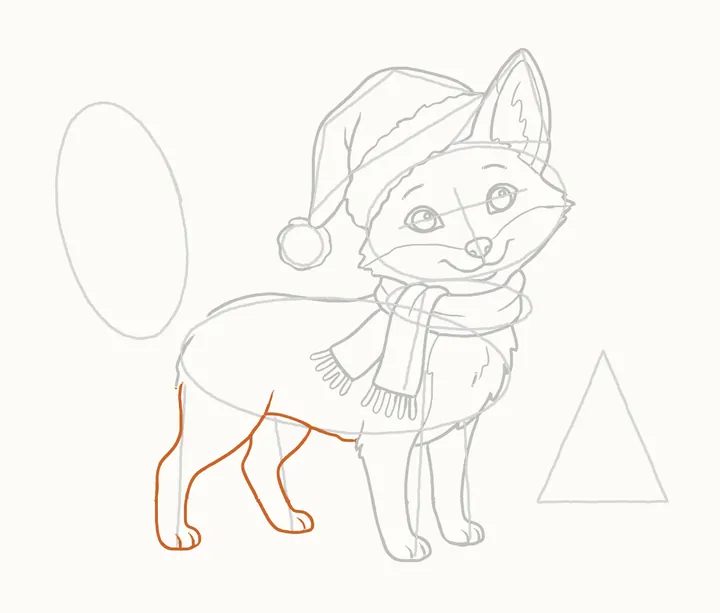 How to draw a Christmas fox, step 16: the back legs