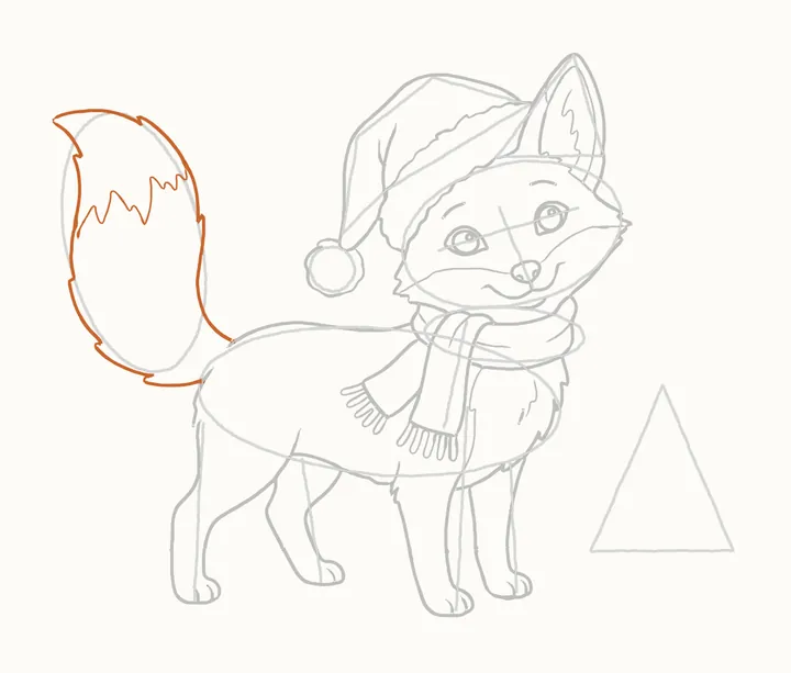 How to draw a Christmas fox, step 17: the bushy tail