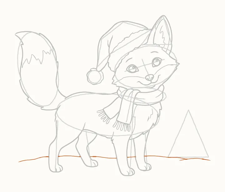 How to draw a Christmas fox, step 18: the snowy ground