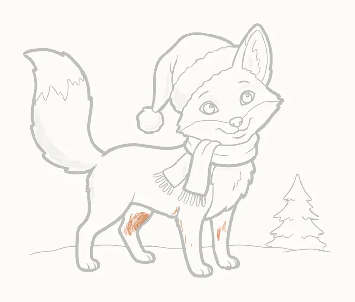 How to draw a Christmas fox, step 26: shade the legs