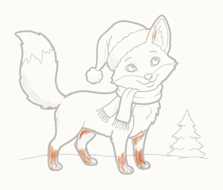 How to draw a Christmas fox, step 27: deep shadows