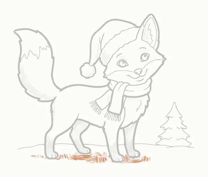 How to draw a Christmas fox, step 28: cast shadow